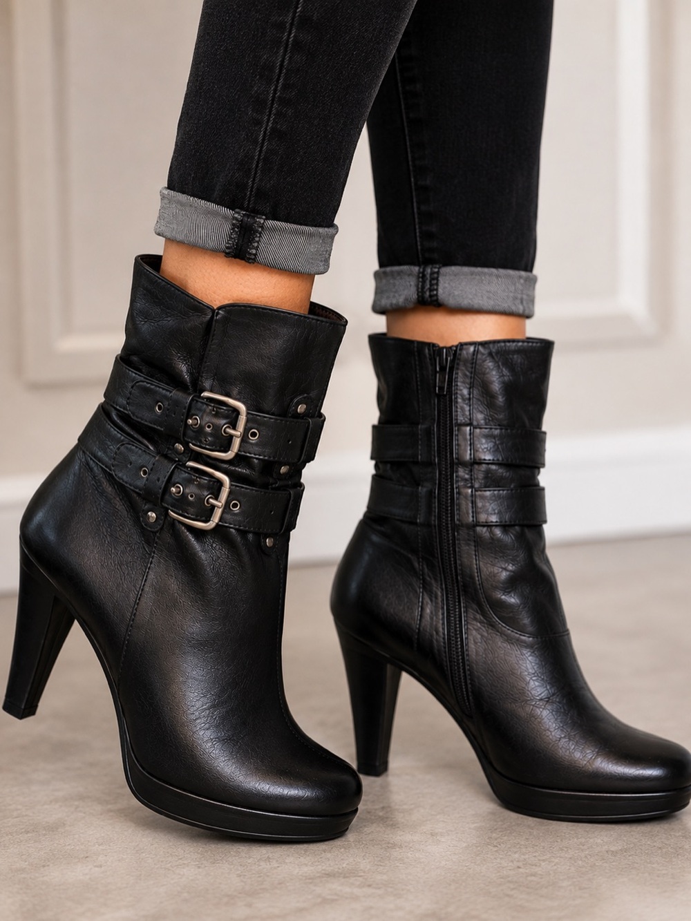 Stuart Weitzman Buckeroo Double Buckle Leather Ankle Boots Size 9.5 NWOT